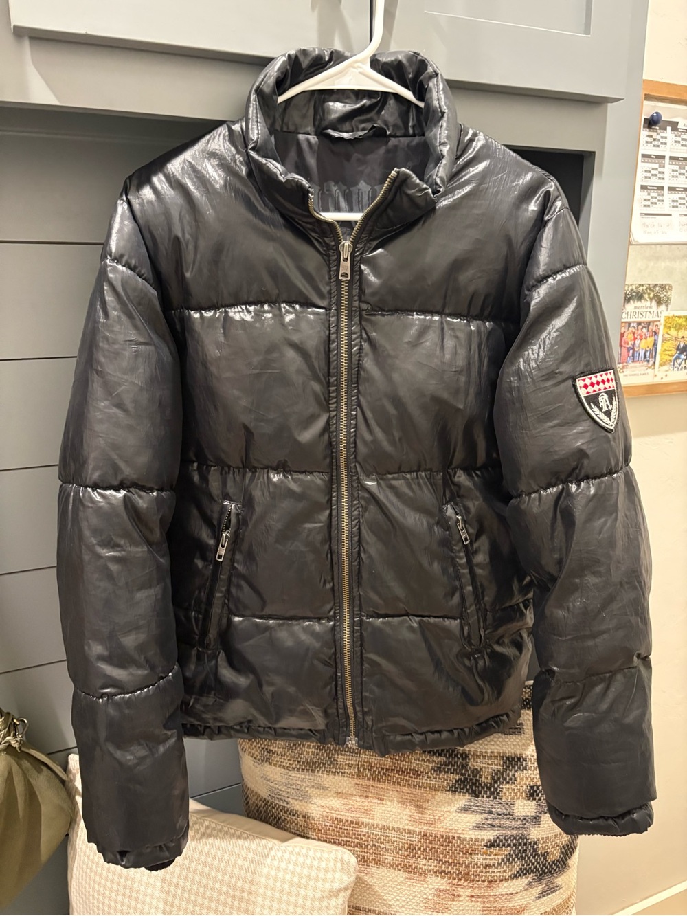 VTG Women Aeropostale Puffer Jacket Size Small Black Graphic Lining Y2K Coat D05